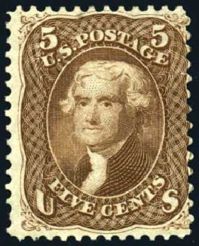 US Stamp Value Scott Catalogue # 76 - 1863 5c Jefferson. Harmer-Schau Auction Galleries, Oct 2008, Sale 79, Lot 71