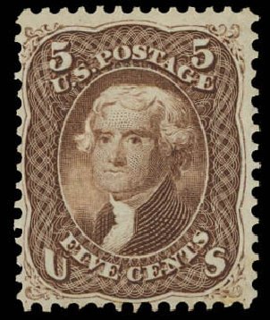 Costs of US Stamps Scott 76 - 1863 5c Jefferson. Daniel Kelleher Auctions, Jun 2012, Sale 630, Lot 1291