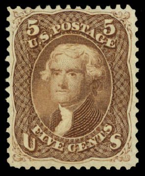 Costs of US Stamps Scott 76 - 1863 5c Jefferson. Daniel Kelleher Auctions, Mar 2014, Sale 650, Lot 2531