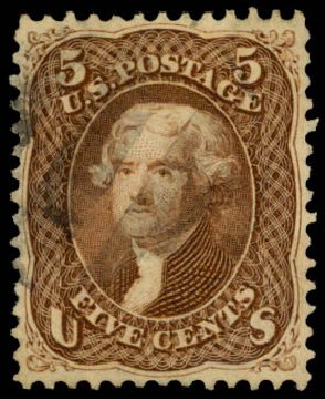 Value of US Stamp Scott Catalog #76 - 1863 5c Jefferson. Daniel Kelleher Auctions, May 2014, Sale 653, Lot 2094