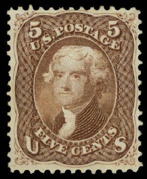 US Stamps Price Scott Catalogue # 76 - 1863 5c Jefferson. Daniel Kelleher Auctions, Oct 2014, Sale 660, Lot 2104