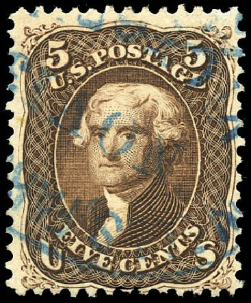 US Stamps Price Scott Catalogue 76 - 1863 5c Jefferson. Matthew Bennett International, Mar 2012, Sale 344, Lot 4275