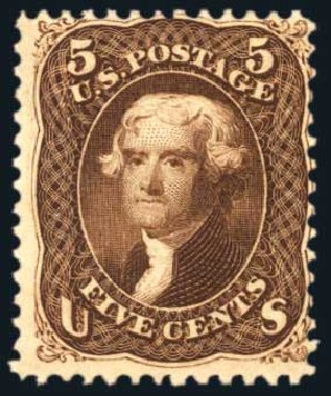 Values of US Stamp Scott Catalog #76: 5c 1863 Jefferson. Harmer-Schau Auction Galleries, Jul 2010, Sale 86, Lot 365