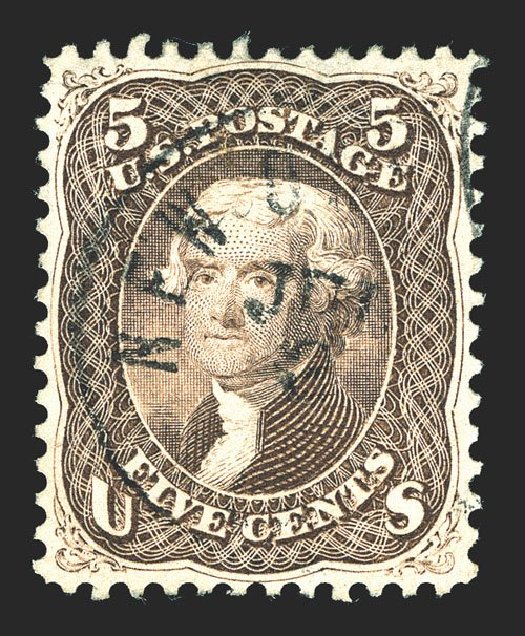 US Stamps Values Scott Cat. #76 - 1863 5c Jefferson. Spink Shreves Galleries, Mar 2013, Sale 142, Lot 172