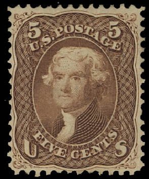 US Stamp Price Scott Catalogue #76: 5c 1863 Jefferson. Daniel Kelleher Auctions, Aug 2012, Sale 631, Lot 776