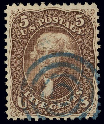 US Stamp Values Scott Catalogue #76 - 1863 5c Jefferson. Daniel Kelleher Auctions, Feb 2013, Sale 634, Lot 66
