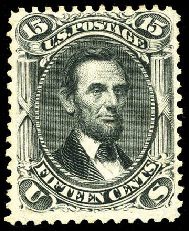 US Stamps Value Scott Catalog #77 - 15c 1866 Lincoln. Matthew Bennett International, Mar 2012, Sale 344, Lot 4277