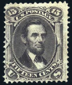 US Stamp Values Scott Catalogue #77 - 15c 1866 Lincoln. Harmer-Schau Auction Galleries, Jun 2008, Sale 78, Lot 1317