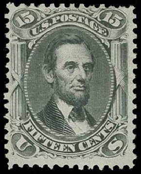 US Stamps Values Scott Catalogue 77 - 1866 15c Lincoln. H.R. Harmer, Jun 2013, Sale 3003, Lot 1081