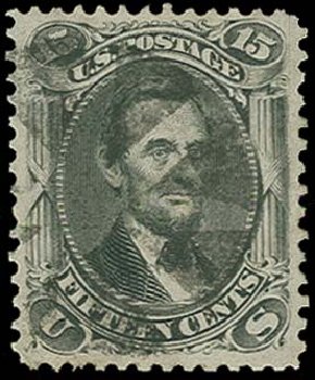 US Stamp Values Scott Cat. # 77: 15c 1866 Lincoln. H.R. Harmer, Oct 2014, Sale 3006, Lot 1114