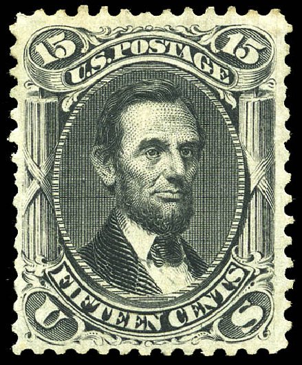 US Stamp Values Scott Cat. 77: 1866 15c Lincoln. Matthew Bennett International, May 2014, Sale 350, Lot 135