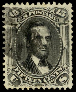 US Stamp Values Scott # 77: 1866 15c Lincoln. Daniel Kelleher Auctions, May 2014, Sale 653, Lot 2095