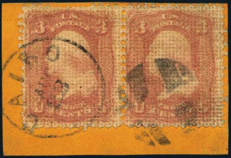 Price of US Stamps Scott Catalogue 79 - 3c 1867 Washington Grill. Harmer-Schau Auction Galleries, Jan 2013, Sale 96, Lot 437