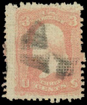 Values of US Stamp Scott 79: 1867 3c Washington Grill. Daniel Kelleher Auctions, Sep 2013, Sale 639, Lot 378