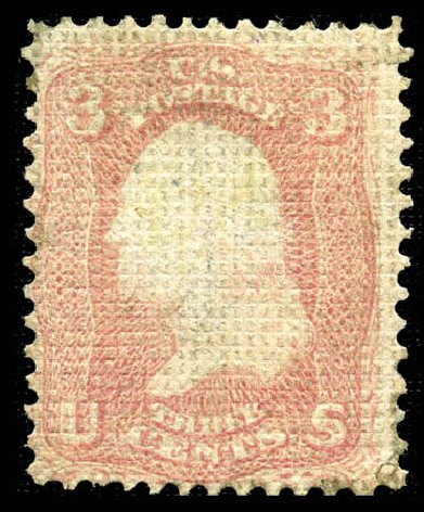 US Stamps Value Scott 79 - 1867 3c Washington Grill. Matthew Bennett International, Feb 2012, Sale 340, Lot 180