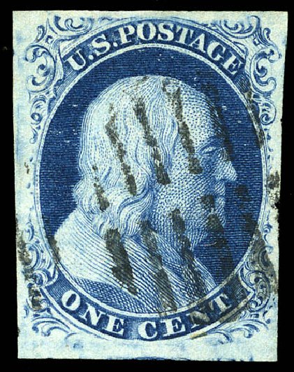 Value of US Stamps Scott Catalogue # 8: 1c 1857 Franklin. Matthew Bennett International, May 2014, Sale 350, Lot 17