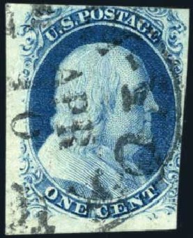 Value of US Stamps Scott # 8 - 1c 1857 Franklin. Harmer-Schau Auction Galleries, Oct 2009, Sale 83, Lot 278