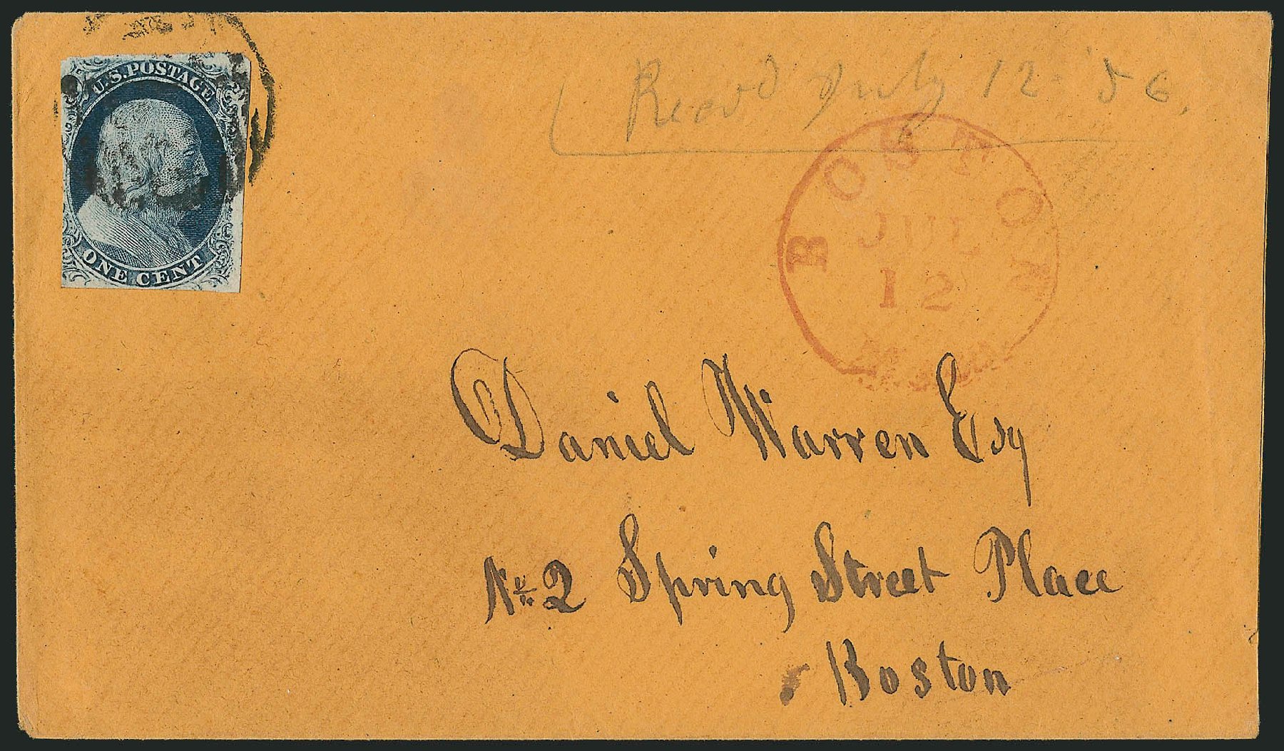Cost of US Stamp Scott Cat. # 8 - 1857 1c Franklin. Robert Siegel Auction Galleries, Dec 2010, Sale 1002, Lot 3688