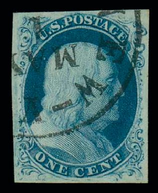 US Stamp Values Scott Cat. 8 - 1857 1c Franklin. Matthew Bennett International, Jun 2007, Sale 319, Lot 1059