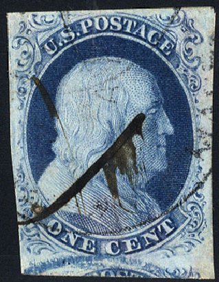 US Stamp Value Scott 8 - 1857 1c Franklin. Cherrystone Auctions, Jan 2009, Sale 200901, Lot 19