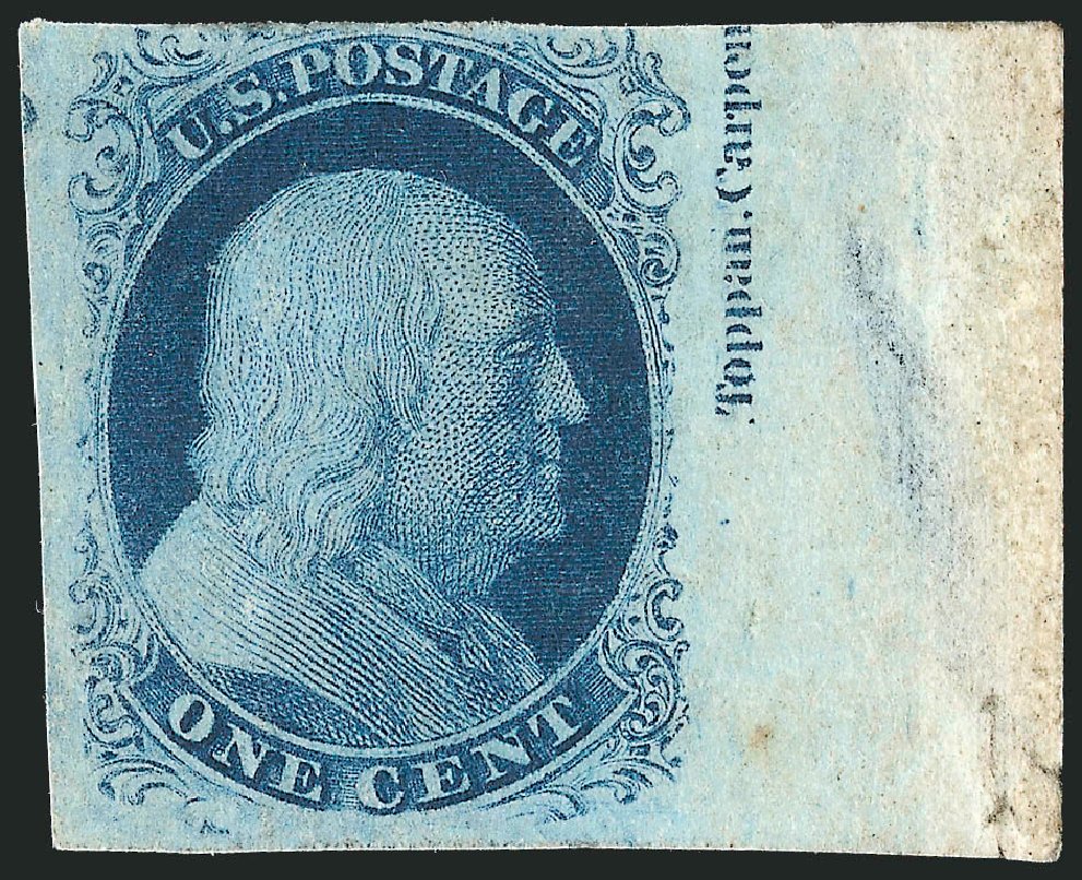 US Stamps Prices Scott Catalog 8: 1857 1c Franklin. Robert Siegel Auction Galleries, Sep 2010, Sale 994, Lot 1079