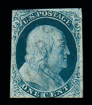 Values of US Stamp Scott Catalogue 8 - 1857 1c Franklin. Matthew Bennett International, Jun 2007, Sale 319, Lot 1060