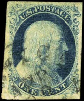 US Stamp Prices Scott Cat. # 8 - 1c 1857 Franklin. Harmer-Schau Auction Galleries, Feb 2012, Sale 92, Lot 770