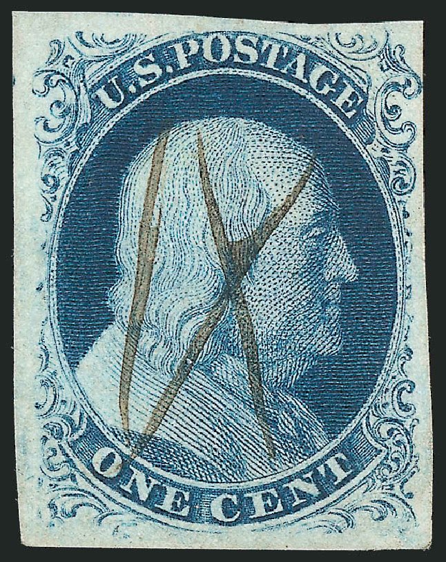 US Stamps Value Scott Cat. # 8 - 1857 1c Franklin. Robert Siegel Auction Galleries, Dec 2012, Sale 1037, Lot 1410