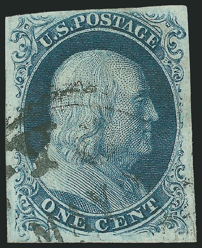 US Stamp Values Scott Catalog # 8: 1857 1c Franklin. Robert Siegel Auction Galleries, Oct 2008, Sale 963, Lot 180