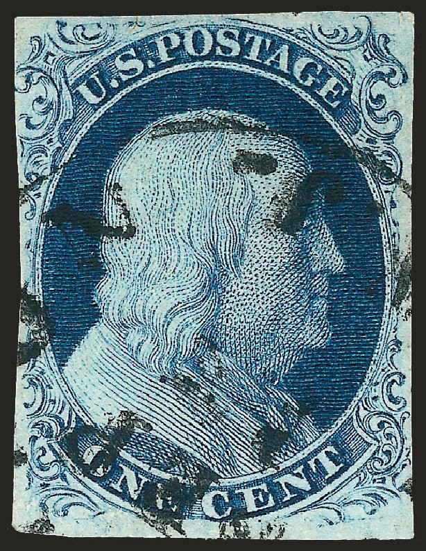 US Stamp Values Scott Catalogue # 8: 1c 1857 Franklin. Robert Siegel Auction Galleries, Oct 2008, Sale 963, Lot 181