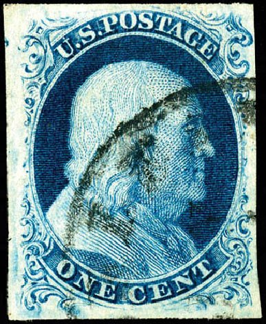 Cost of US Stamps Scott Catalog # 8 - 1c 1857 Franklin. Matthew Bennett International, Dec 2008, Sale 330, Lot 1354