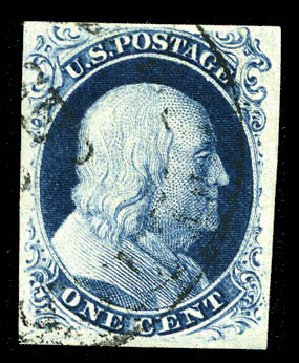 US Stamps Values Scott # 8: 1857 1c Franklin. Matthew Bennett International, Feb 2012, Sale 340, Lot 64