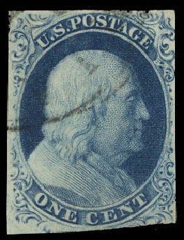 US Stamp Value Scott Catalogue #8 - 1857 1c Franklin. Daniel Kelleher Auctions, Aug 2012, Sale 631, Lot 665