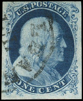 US Stamp Values Scott Catalogue # 8: 1c 1857 Franklin. Regency-Superior, Jan 2015, Sale 109, Lot 555