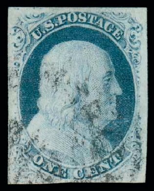 Value of US Stamps Scott Catalogue 8 - 1c 1857 Franklin. Matthew Bennett International, Dec 2007, Sale 324, Lot 1042