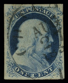 Cost of US Stamp Scott Catalogue 8: 1857 1c Franklin. H.R. Harmer, May 2014, Sale 3005, Lot 1022
