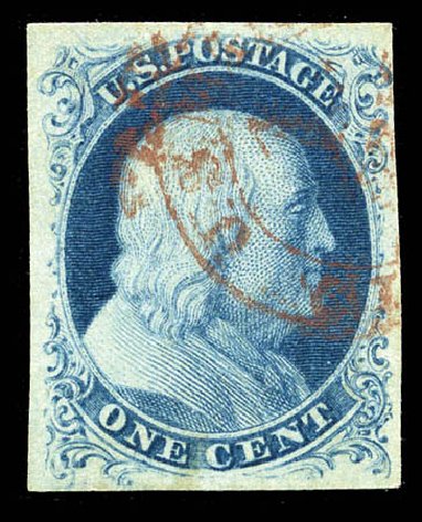 Value of US Stamp Scott Catalog 8: 1857 1c Franklin. Matthew Bennett International, Sep 2011, Sale 338, Lot 1673
