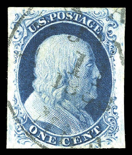 Values of US Stamp Scott Cat. #8 - 1857 1c Franklin. Matthew Bennett International, Sep 2012, Sale 345, Lot 13