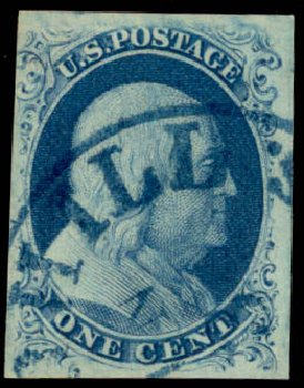 US Stamps Price Scott Catalog 8: 1c 1857 Franklin. Daniel Kelleher Auctions, Sep 2013, Sale 639, Lot 3103