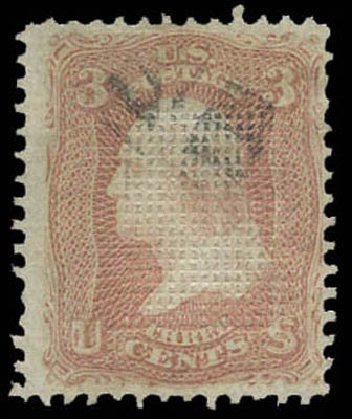 US Stamps Values Scott 83 - 1867 3c Washington Grill. Matthew Bennett International, Mar 2011, Sale 337, Lot 2538