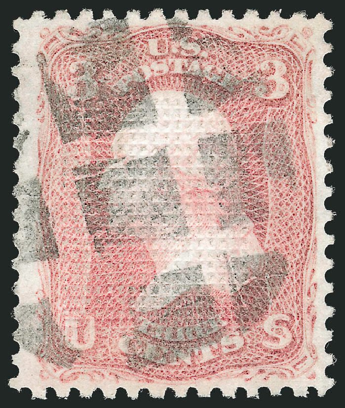 US Stamp Values Scott Cat. # 83: 1867 3c Washington Grill. Robert Siegel Auction Galleries, Nov 2014, Sale 1084, Lot 3238