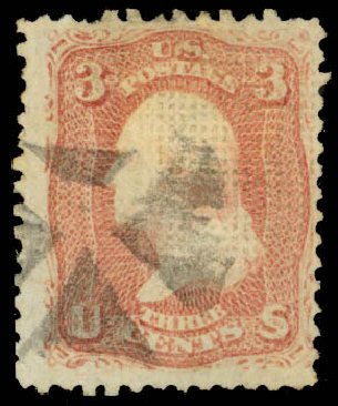 US Stamp Prices Scott Cat. #83: 3c 1867 Washington Grill. Daniel Kelleher Auctions, Sep 2014, Sale 655, Lot 229