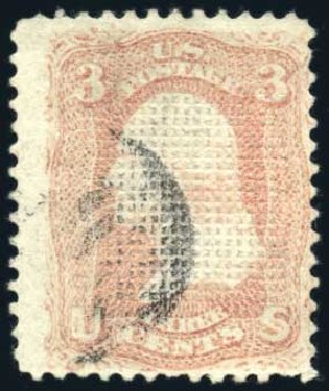 US Stamp Value Scott Catalog 83 - 1867 3c Washington Grill. Harmer-Schau Auction Galleries, Jul 2010, Sale 86, Lot 370