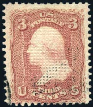 US Stamp Prices Scott Catalog #83: 1867 3c Washington Grill. Harmer-Schau Auction Galleries, Oct 2009, Sale 83, Lot 341
