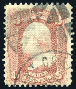 Cost of US Stamp Scott Catalogue 83: 1867 3c Washington Grill. Harmer-Schau Auction Galleries, Aug 2011, Sale 90, Lot 1221