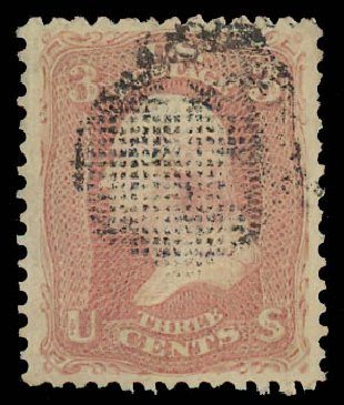 US Stamp Values Scott Catalog #83: 1867 3c Washington Grill. Daniel Kelleher Auctions, Jul 2011, Sale 625, Lot 721