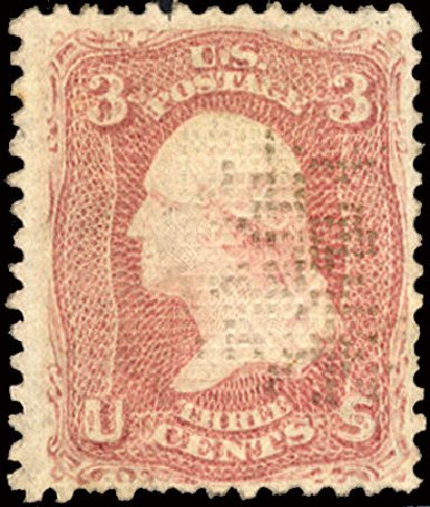 US Stamp Value Scott Catalog # 83 - 1867 3c Washington Grill. Cherrystone Auctions, Nov 2010, Sale 201011, Lot 82