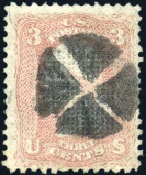 US Stamp Prices Scott Catalog 83 - 3c 1867 Washington Grill. Harmer-Schau Auction Galleries, Oct 2009, Sale 83, Lot 342