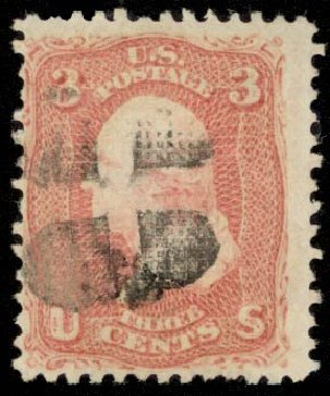 US Stamps Prices Scott 83 - 1867 3c Washington Grill. Daniel Kelleher Auctions, Sep 2013, Sale 639, Lot 1032