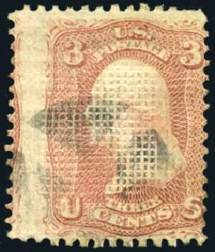 Costs of US Stamp Scott Catalog # 83: 1867 3c Washington Grill. Harmer-Schau Auction Galleries, Oct 2008, Sale 79, Lot 76